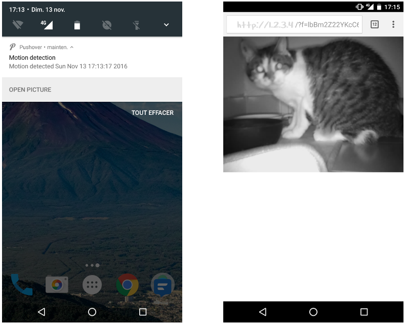Intrusion detected and sent by push notification to my mobile phone