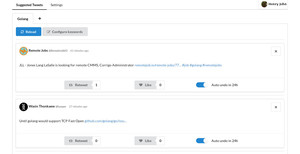 Example of the tool providing tweets for the 'golang' keyword